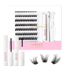 Lash Extension Kit DIY Lash Clusters 10-16mm 96pcs Individual Lashes Clusters Soft Thin Band Natural Volume Eyelash Extension with Lash Bond and Remover, Lash Tweezers for Self Use 41#