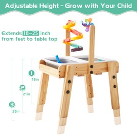 HiMummy Sand and Water Table for Toddlers Ages 3+, Kids Wooden Sensory Activity Table with 2 Collapsible Storage Bins, Acrylic Painting Board, Adjustable Height from 18-25”, Grow with Your Beloved.