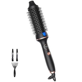 Cepillo térmico para el cabello para un aspecto soplado, cepillo redondo calentado de 1.5 pulgadas para rizo natural, varita de rizador iónico con doble voltaje, alisador volumétrico y redondo