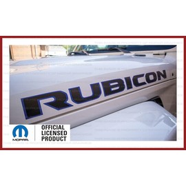 Decal Mods Rubicon Hood Graphic Decals Stickers fits Jeep Wrangler & Gladiator JL/JT Rubicon (2018-2024) Black w/Blue Outline (Set of 2) FJ4A2