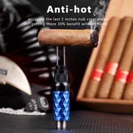 KEENSUN 4-in-1 Cigar Punch Tool Set with 2 Size Cigar Punch(7mm/9mm), Cigar Draw Enhancer Cutter and Twin Nubber (Black Blue)