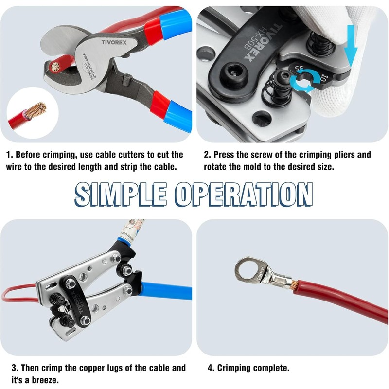 Tivorex Battery Cable Lug Crimping Tool Kit for AWG 10-1/0