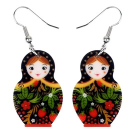 WEVENI Acrylic Russian Matryoshka Doll Earrings Dangle Drop Charm Jewelry For Women Novelty Gifts (Green)