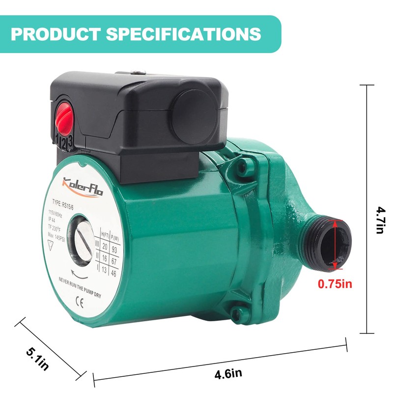 KOLERFLO Water Recirculating Pump 3/4 Inch Circulating Water Pump for