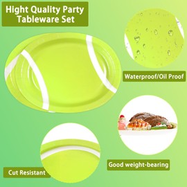 50Pcs Tennis Oval Paper Plates 10" x 12" Large Disposable Heavy Duty Classic Tennis Ball Paper Platters Sports Themed Dessert Plates for Men Women Kids Sports Birthday Party Supplies