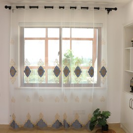 SLOW SOUL 2 paneles de cortinas de lujo europeas de terciopelo bordado para sala de estar, cocina, recámara, cortina transparente con ojales, azul claro, 50 pulgadas de ancho x 96 pulgadas de largo