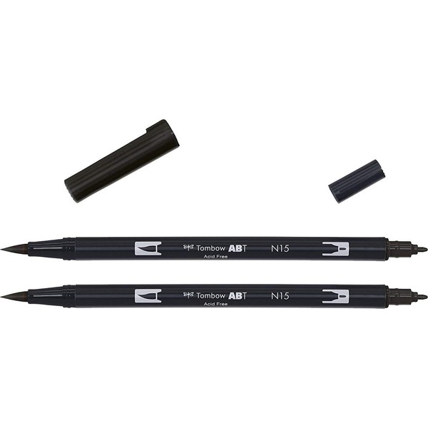Tombow ABT-N15-P2"ABT" Dual Brush Pen - Black (Pack of 2)