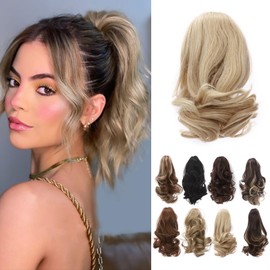 TESS Ponytail Clip Extensions, 30 cm Wavy Ponytail Hairpiece, #86/613 Golden & Bleach Blonde Hair Extensions for Braid, Synthetic for Women
