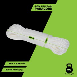 Brotree Luminous Glow In The Dark Paracord 550 4mm 30m Rope 9 Strands Parachute Cord for Crafting, DIY, Tent, Camping