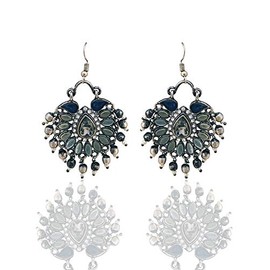 Moonstruck Traditional Indian Oxidized Chandbali Kundan Hoop Earrings With Pearls for Women (Black)