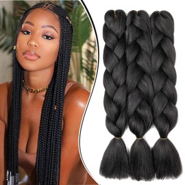 Dcbaboo Braids Extensions Synthetic Hair for Braiding 3 Pack 24 Inch Ombre Jumbo Braiding Hair Kanekalon Hair Extensions Braids Afro Crochet Box Braids Hair for Braids 300 g, Black