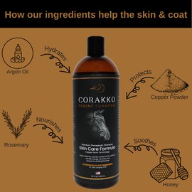 Corakko - Horse Shampoo - Premium Therapeutic Skin Care Formula - Nano-Copper Technology - Leaving Coat Conditioned & Protected against Skin Funk, Itching, Bites, & Preventing Skin Ailments - 16oz