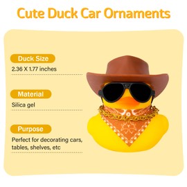 wonuu Car Dashboard Decoration Cowboy Hat Rubber Duck, Car Ducks Ornaments with Mini Colorful Hat Necklace Sunglasses Scarf (Brown)