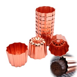 robebeee 10pcs 2 Inch Fluted Side Flower Cup Shape Nonstick Golden Aluminium Canele Molds Tart Maker Jelly Cheese Holder Baking Tools