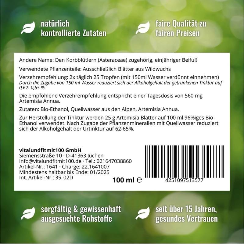 Artemisia Annua Tincture 100 ml - Annual Mugwort (Artemisia vulgaris)