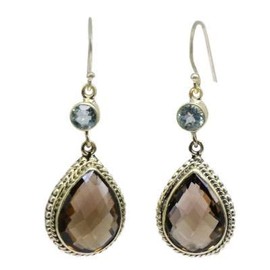 925 Sterling Silver Smoky Quartz Blue Topaz Earrings 9.09g, Stone, Quartz