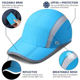 TITECOUGO Quick Dry Sports Reflective Hat Night Running Cap Workout Hats for Men Summer Sun Folding Hat Dri Fit Cooling Hat for Golf Hiking Outdoor Camping Gym Tennis Travel Baseball Cap Sky Blue