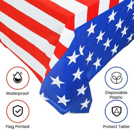 Defresit 4th of July USA Patriotic Tablecloth for Independence Day Decorations - American Flag Patriotic Party Tablecloth Plastic Cover BBQS - Veterans Day Decor (137 x 274cm)