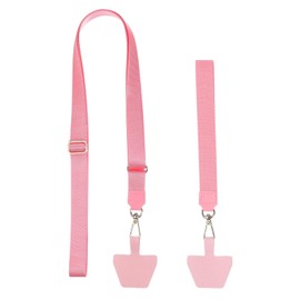 PATIKIL Smart Phone Lanyard, 2Pcs Adjustable Crossbody Cell Phone Neck Strap Lanyard with Wrist Strap and 2 Patches for Most Smartphones ID Badges Keychain, Pink