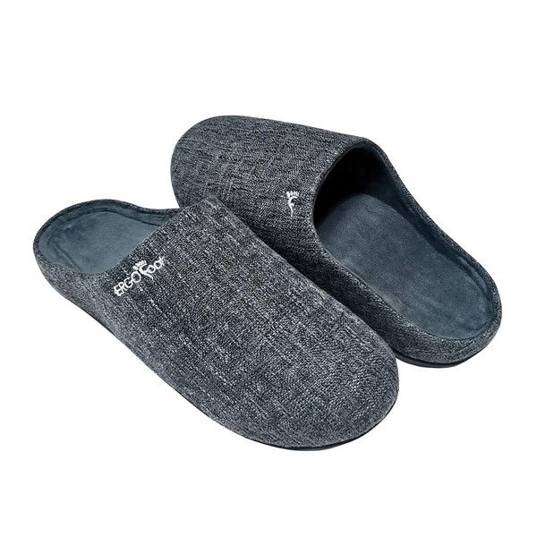 Orthotic Slippers with Arch Support for Plantar Fasciitis Pain Relief, Comfortable Orthopedic Clog House Shoes with Indoor Outdoor Anti-Skid Rubber Sole by ERGOfoot (Grey, adult, women, numeric_12, numeric, us_footwear_size_system, wide)