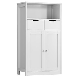 Shintenchi Floor Storage Cabinet, Bathroom Storage Organizer with Doors and Drawers, Freestanding Side Cupboard Pantry with Adjustable Shelf for Bathroom/Kitchen/Livingroom, White