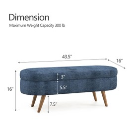 Comfort Stretch 43.5" Fabric Storage Ottoman Bench for Bedroom,Upholstered Boucle Ottoman with Safety Hinge,End of Bed Bench with Rubber Wood Legs for Living Room Entryway,Denim Blue