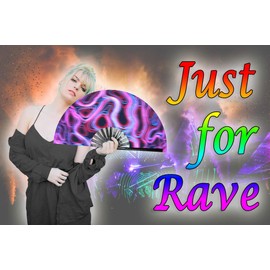 OMyTea Large Rave Clack Folding Hand Fan for Men/Women - Chinese Japanese Bamboo Handheld Fan - for EDM, Music Festival, Club, Event, Party, Dance, Performance, Decoration, Gift (Psychedelic Neon)