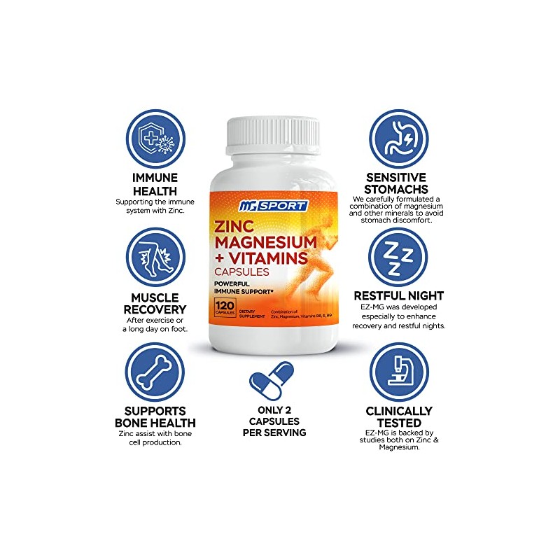 MGSPORT Magnesium and Zinc Supplement for Muscle & Immune Support,