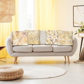 Betadistor Set of 4 Cushion Covers Throw Pillow Covers Gold Leaves Decorative Pillow Cases Cushion Cover for Couch Bedroom Sofa Car Home Living Room Decor 45 x 45 cm, Gold, 504-0077