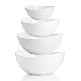 Sweese Porcelain Serving Bowls Set, 10-42 oz, Versatile for Salad, Soup, Snacks, Microwave Dishwasher Safe, White