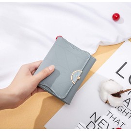 [Anlla]Small Wallet for Women Slim Mini Wallet Soft PU Leather Fashion Female Wallet Short Cute Coin Purse Large Capacity Blue