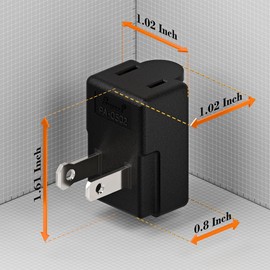Right Angle Adapter,2-Prong 90 Degree Rightward Angled AC Adapter, Polarized 2-Prong L Type Adapter, Vertical Right Angled Down Angle Power Adapter, PA-0503B Black Color