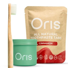 Oris Starter Bundle – 1 Month Supply: Natural Toothpaste Tablets | Fluoride-Free, Travel-Friendly, Kid-Safe with Enamel-Strengthening Nanohydroxyapatite (62 Count (Pack of 1), Cinnamon)