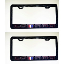 Lolosale 2PCS Carbon Fiber Camaro Flag License Plate Tag Frame Cover Holder Racing Sport for Chevy Camaro