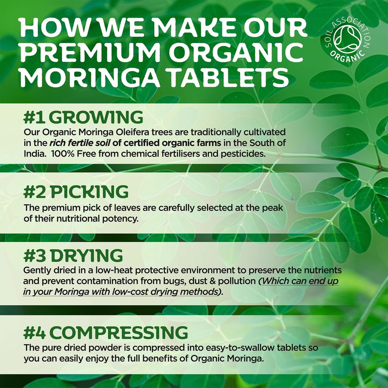 Organic Moringa Tablets with Pure Organic Moringa Powder, Easier to