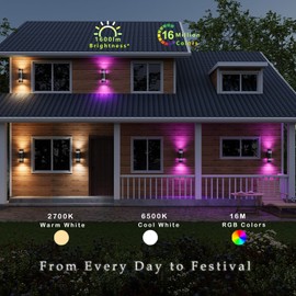 Smart WiFi Outdoor Wall Lights Exterior 2 Pack, Up and Down Porch Lights Ambience Color Changing, Bronze Cylinder RGBCW LED Outdoor Wall Lamp for House Garage Porch, Outside Exterior Lights ETL Listed