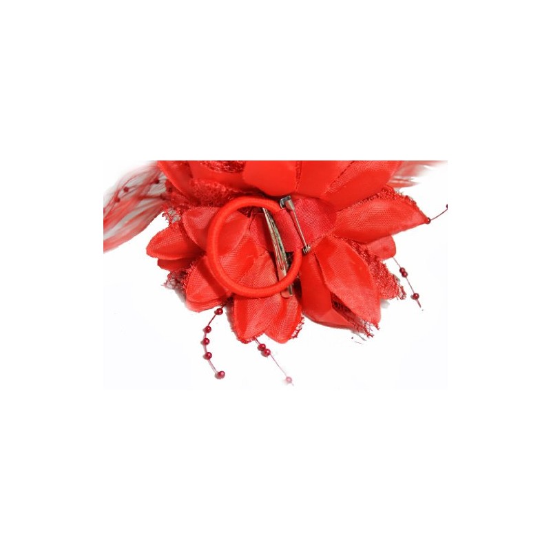 Caprilite Scarlet Red Fascinator Corsage Flower Petals Feathers Handmade