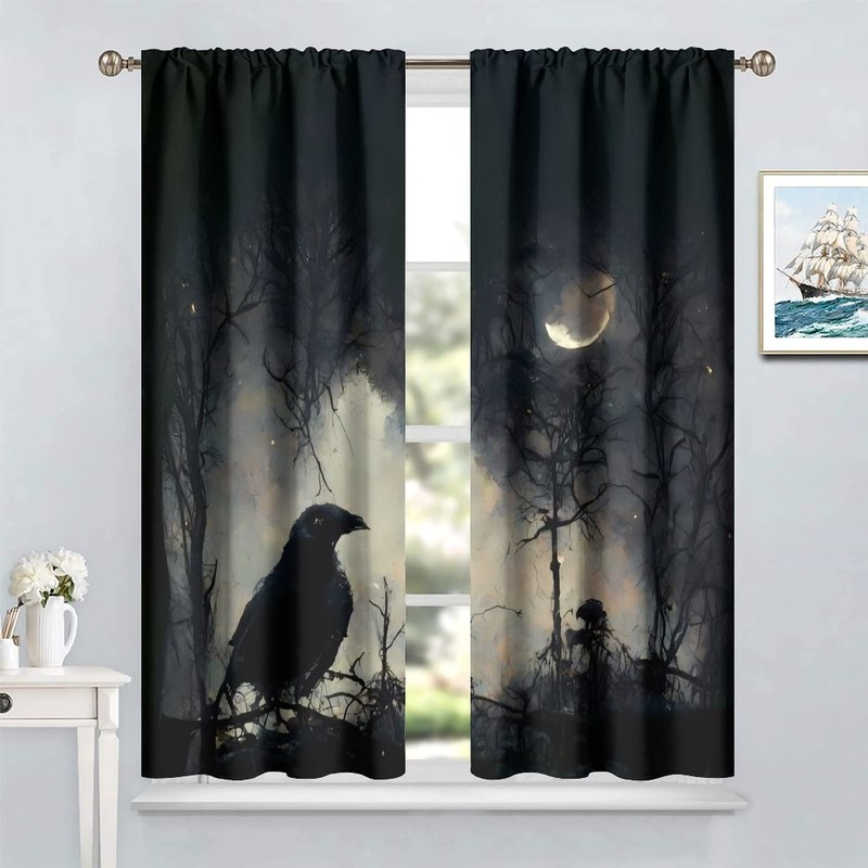 Cortinas góticas de cuervo para decoración de pájaros, cuervo negro,
