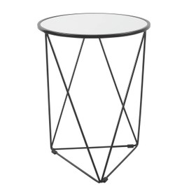 HomePop Metal Accent Table Triangle Base Round Mirror Top, Black, 18D x 18W x 24H