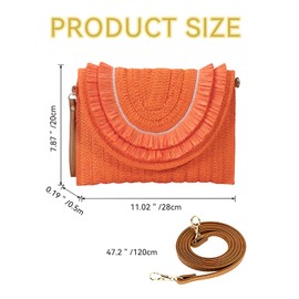 Gets Straw Clutch Bags for Women Handmade Woven Summer Beach Envelope Purse Wallet Crossbody Bag with Strap (3-Orange)