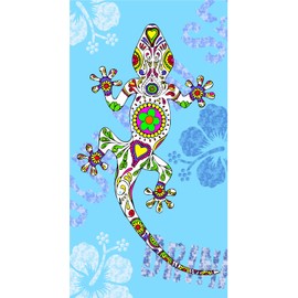 Miracle Home. Microfibre Beach Lizard Towel, 100% Polyester, Blue, 75 x 145 cm