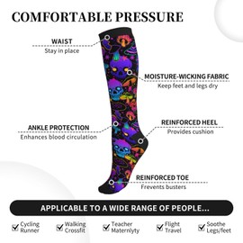 Yealedee Skull Compression Socks Calf Knee High Support Socks Novelty For Women Men Athletic Running Hiking Nurse
