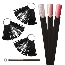 Beauticom BLACK 150 Piece Plastic False Nail Tip Sticks Chart Fan with Metal Ring Holder and Screw for Nail Polish Swatch, Practice Nail Art Design and Pattern Display Tool