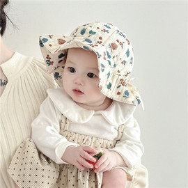 2025 Spring/Autumn Korean New Model Baby Gauze Sun Hat with Floral Print for Girls, Breathable Cotton, 38-48cm, Ages 5-24 Months Recommended/Red 3ea
