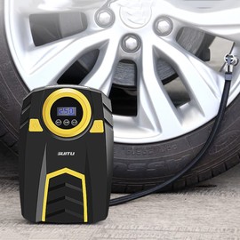 TOTMOX 1pc Car Tire Pump with Inflatable Nozzles, 12V Car Air Pump Small Car Portable Family Car Tire Dual-purpose Multi-function Built-in LED Light with Digital Display Screen