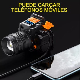 Vakrny Lámpara Led Cabeza Minera Recargable Descargable  Impermeable Lampara De Cabeza De Inducción Led Recargable Con 3 Modos (luz Amarilla)