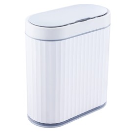ELPHECO Bathroom Trash Can with lid - 2.5 Gallon Waterproof Sensor Trash Bin, 10 Liter Motion Sensor Trash Can, Slim Garbage Bin Bathroom Decor White with Grey Trim