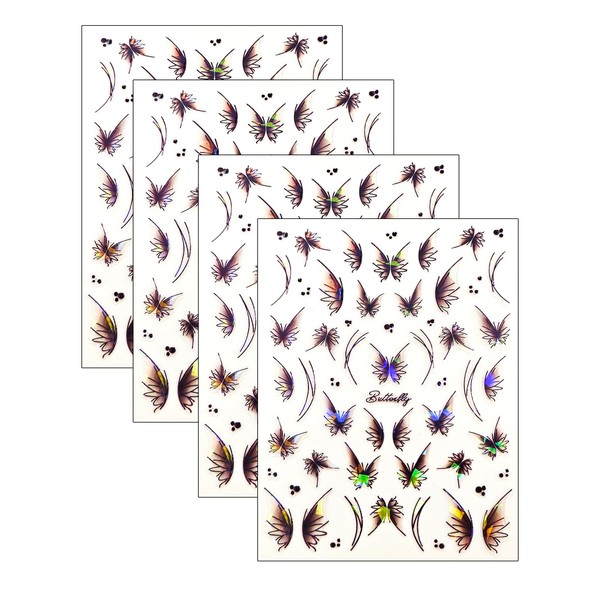Nurila 4 Blatt Nagelsticker, Braun 3D Nagelsticker Selbstklebend Schmetterling, Nageltattoos