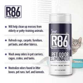 R86 Pet Odor Eliminator, Removes Odor from Litter Boxes, Carpet, and Hard Surfaces, Even Removes Skunk Smell from Cats & Dogs, Plant Based Formula, Use Wet or Dry, Hypoallergenic & Biodegradable