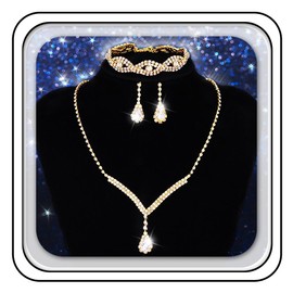 GORAIS Bridal Jewelry Set Wedding Necklace Earring Sets Rhinestone Bracelet Formal Costume Jewelry for Women and Brides
